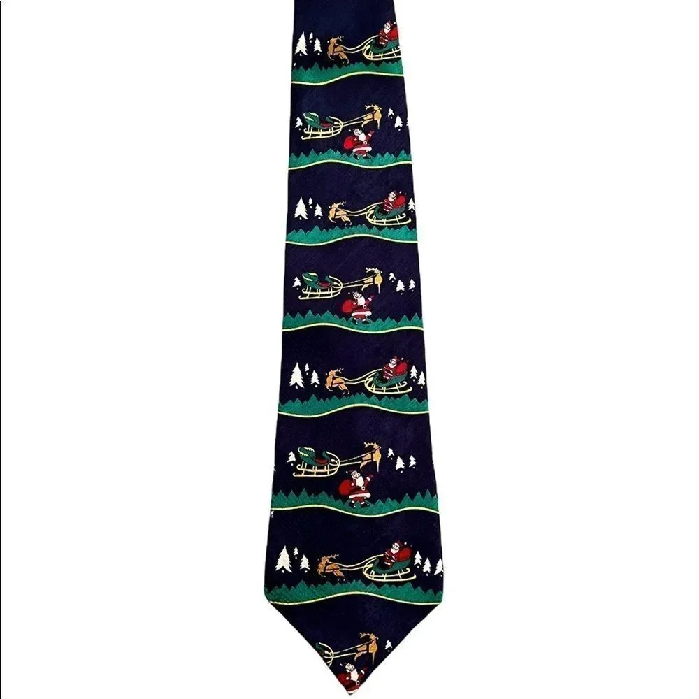 Vintage Navy Blue Silk Arnold Palmer Santa Claus Holiday Novelty Tie
